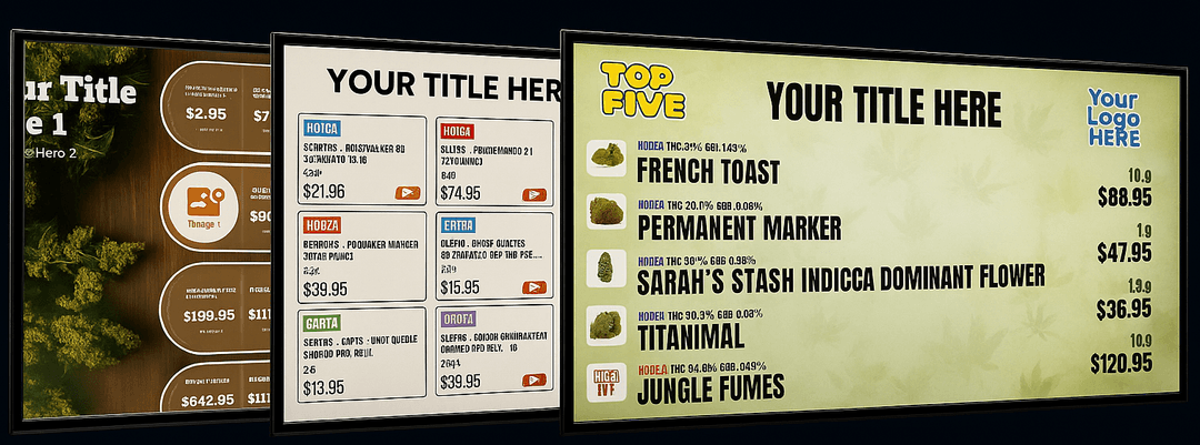 Budvue promo library interface showing various promotional templates